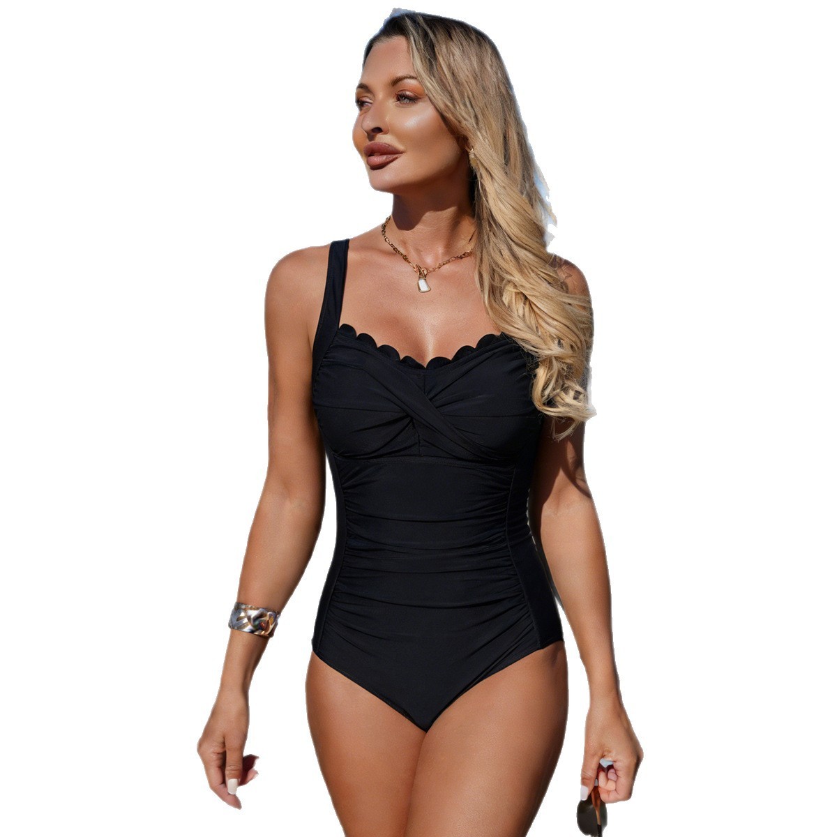 Maiô Preto com Decote Ondulado - Swimsuit Bikini Ruched avaliação e preço
