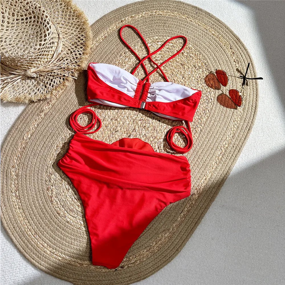 Sexy vermelho 3d flor banho ha - Swimsuit Bikini Ruched avaliação e preço