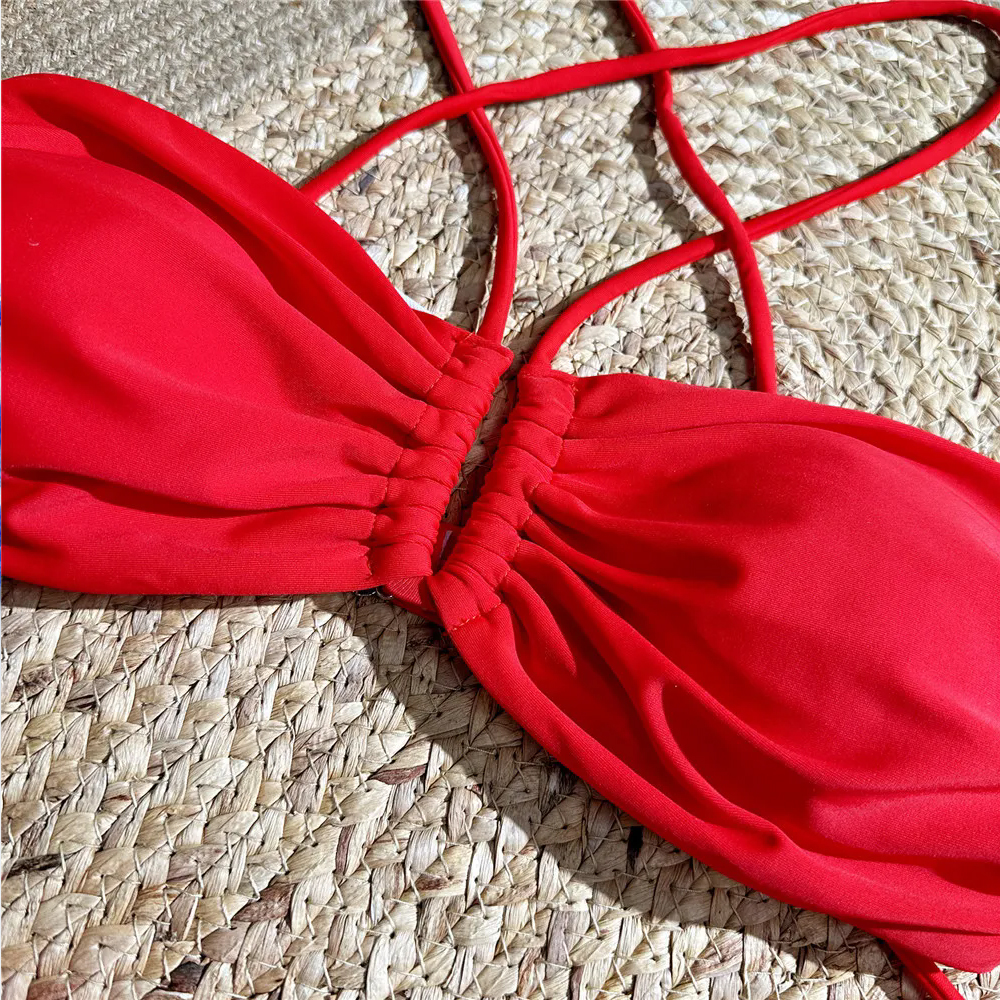 Sexy vermelho 3d flor banho ha - Swimsuit Bikini Ruched avaliação e preço
