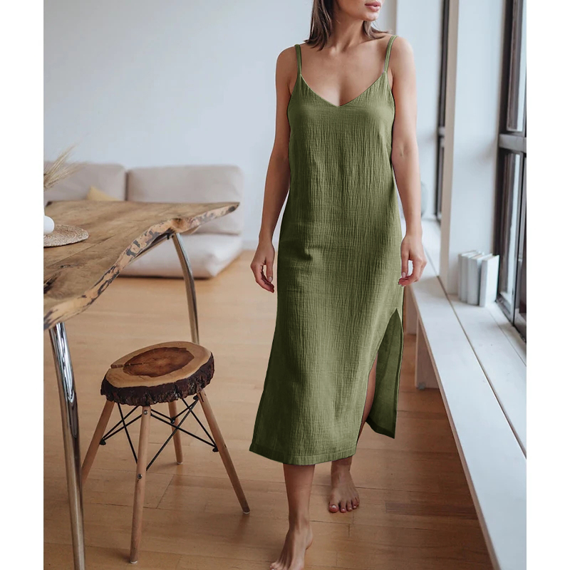 Vestido de musselina sem manga - Linen Dress Wrap avaliação e preço
