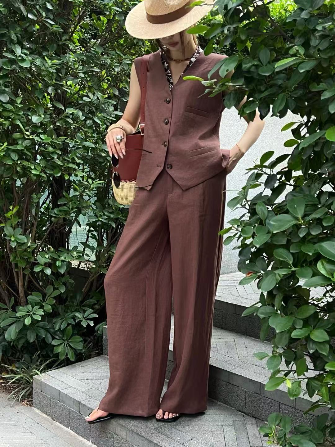 Conjunto casual de linho de du - Linen Pant Wide avaliação e preço