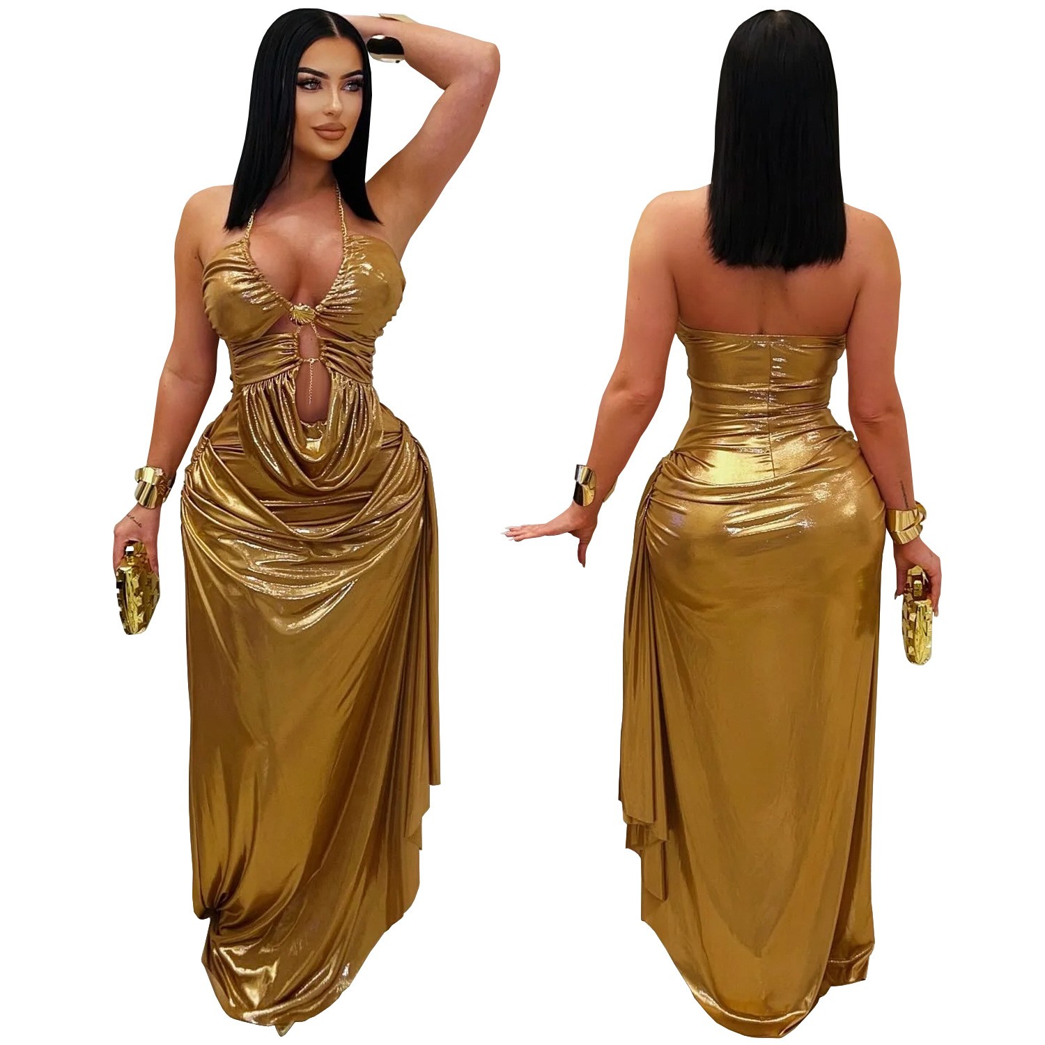 Vestido de Festa Longo Dourado - Maxi Dress Halter avaliação e preço