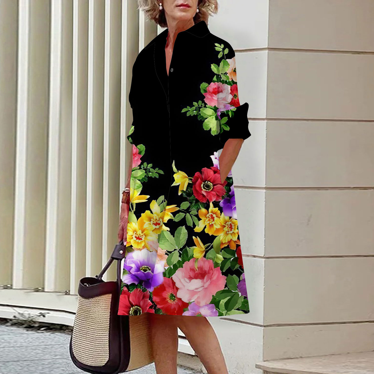 Vestido Midi de manga comprida - Midi Skirt Floral avaliação e preço