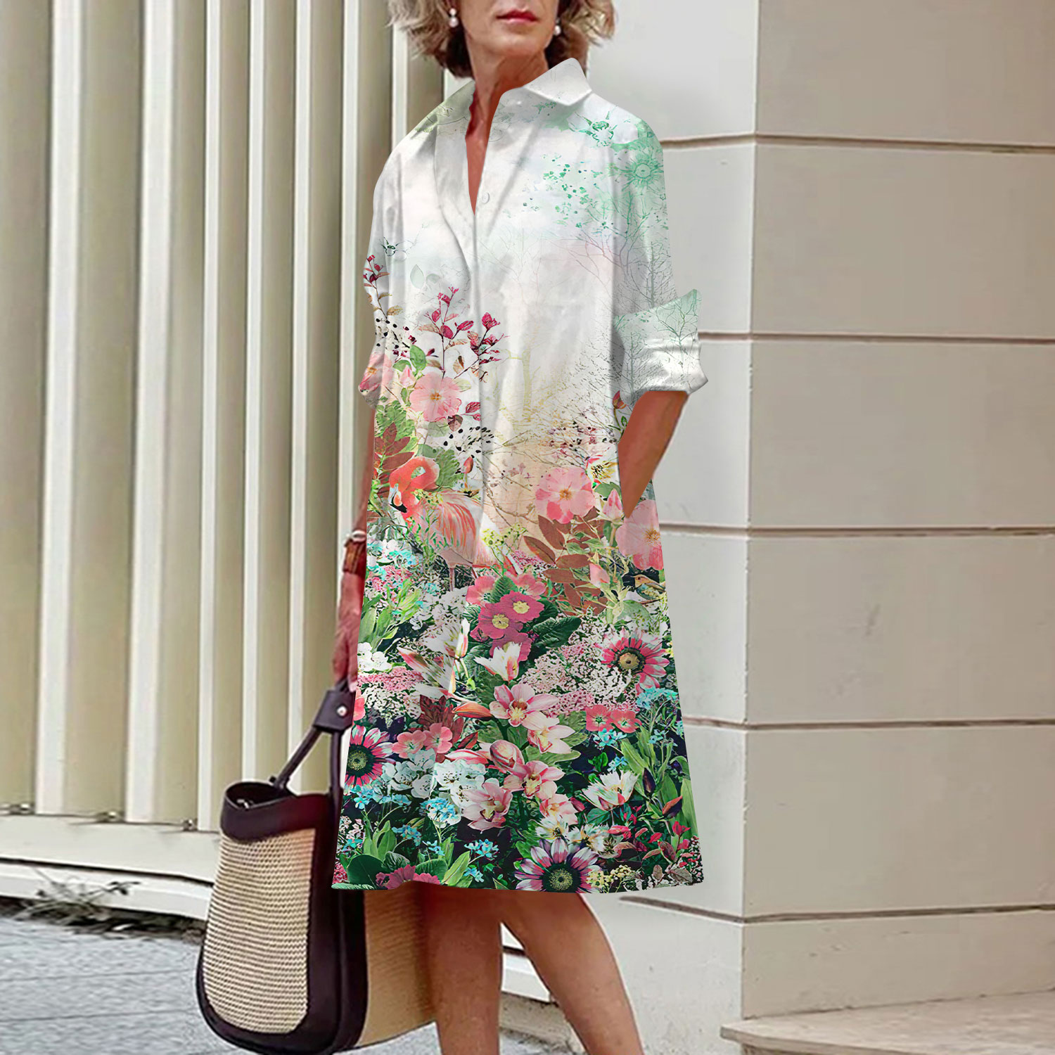 Vestido Midi de manga comprida - Midi Skirt Floral avaliação e preço