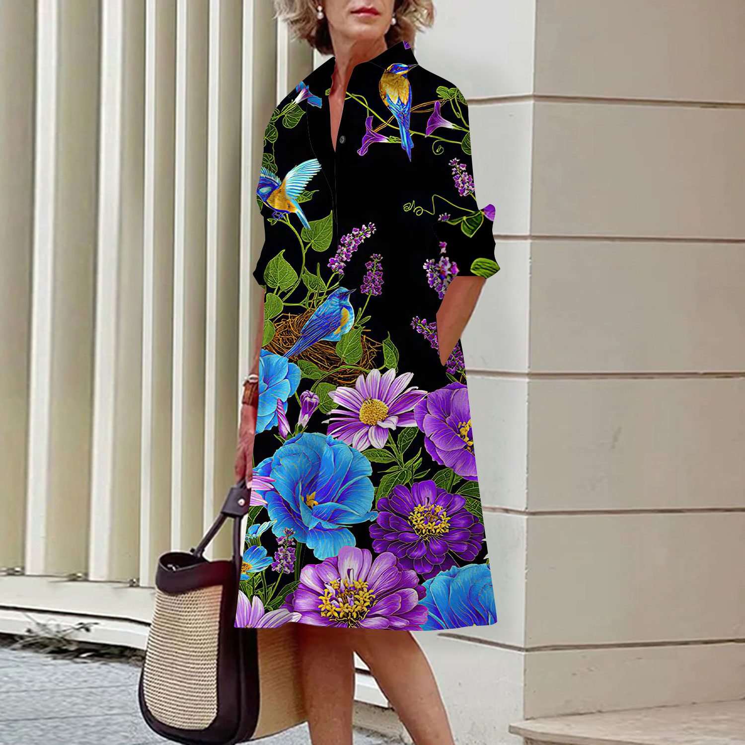 Vestido Midi de manga comprida - Midi Skirt Floral avaliação e preço