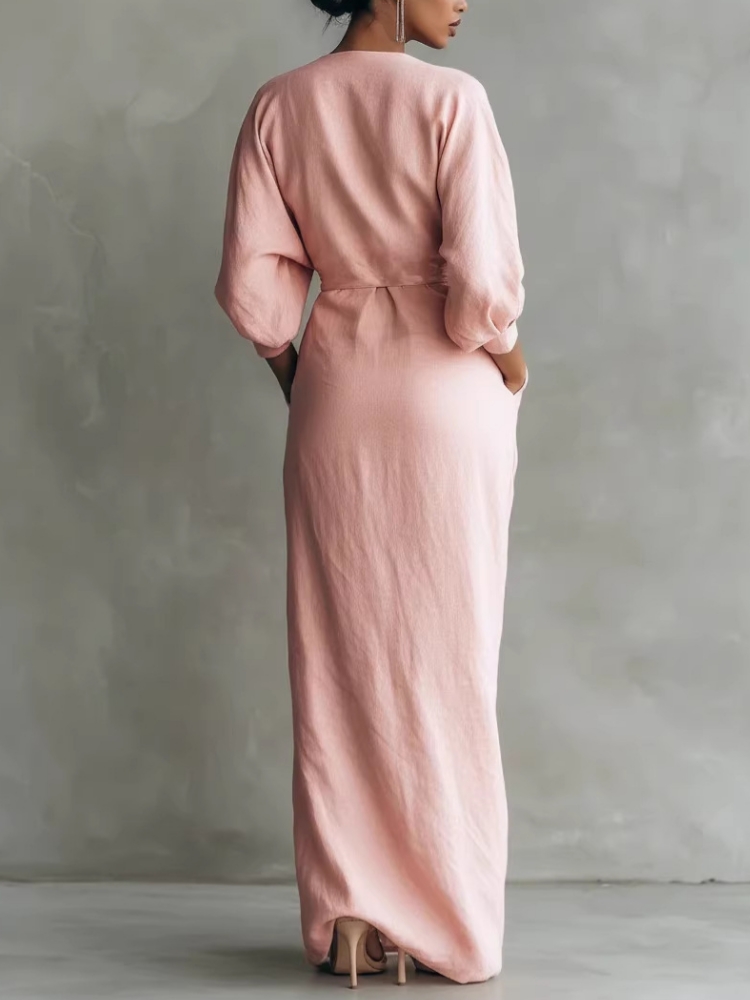 Vestido Maxi Feminino Elegante - Linen Dress Wrap avaliação e preço