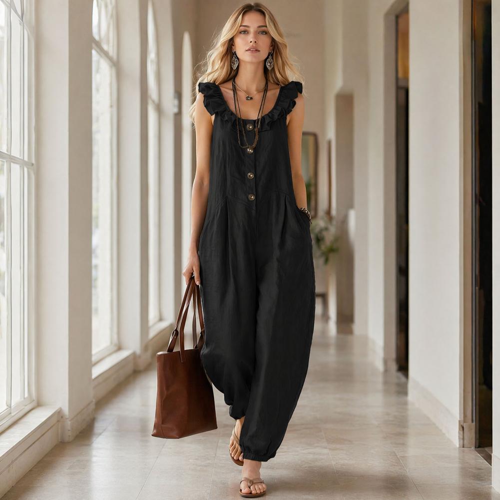 Macacão feminino com babados e - Jumpsuit Linen Relaxed avaliação e preço