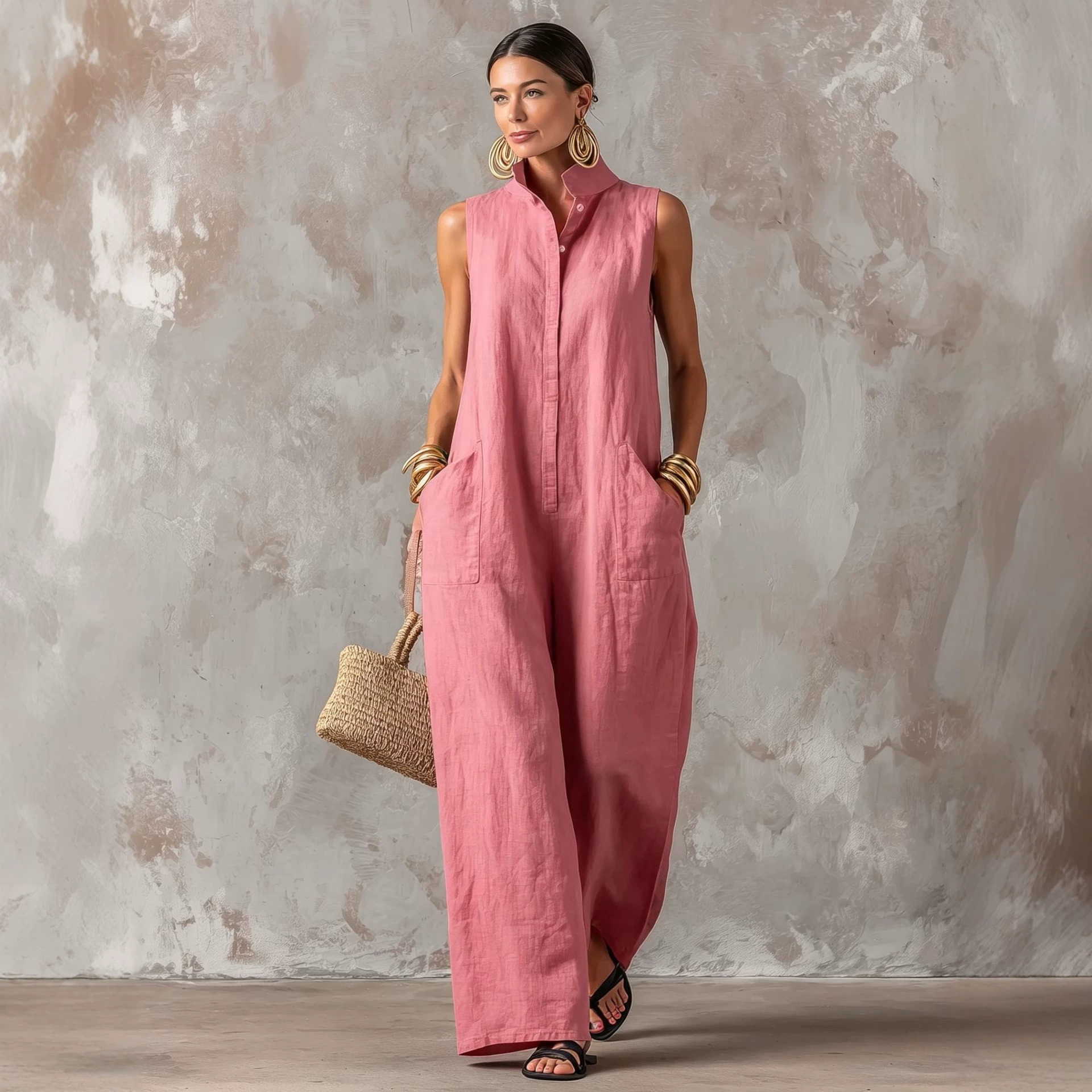 Macacão de Linho Sem Mangas co - Jumpsuit Linen Relaxed avaliação e preço