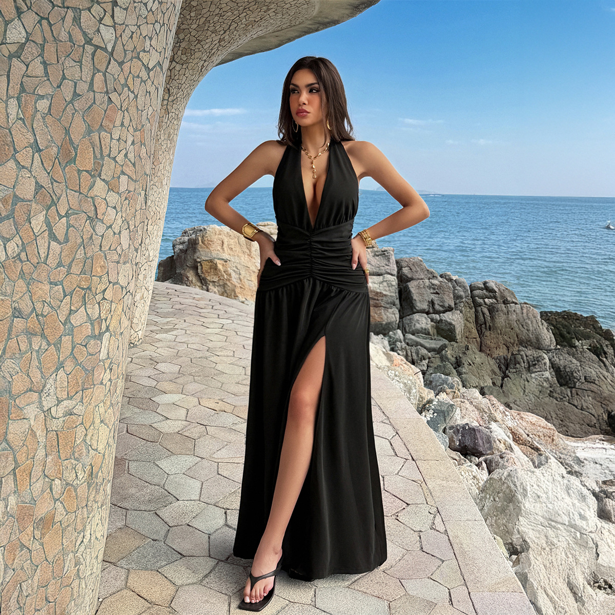 Vestido Feminino em 2 Cores, V - Maxi Dress Halter avaliação e preço
