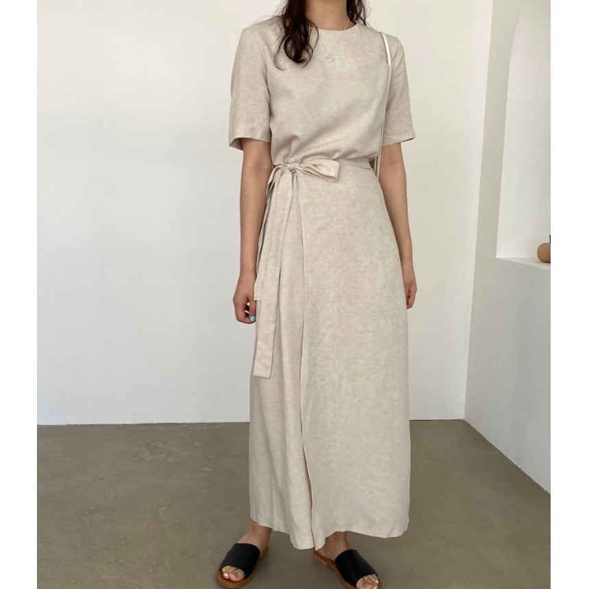 Vestido Elegante de Algodão e  - Linen Dress Wrap avaliação e preço