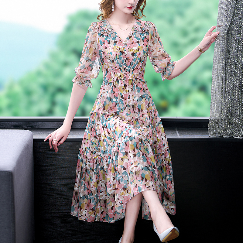 Vestido floral de seda natural - Midi Skirt Floral avaliação e preço