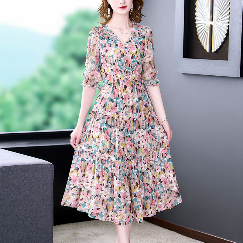 Vestido floral de seda natural - Midi Skirt Floral avaliação e preço
