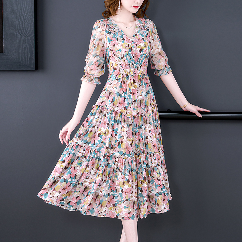 Vestido floral de seda natural - Midi Skirt Floral avaliação e preço
