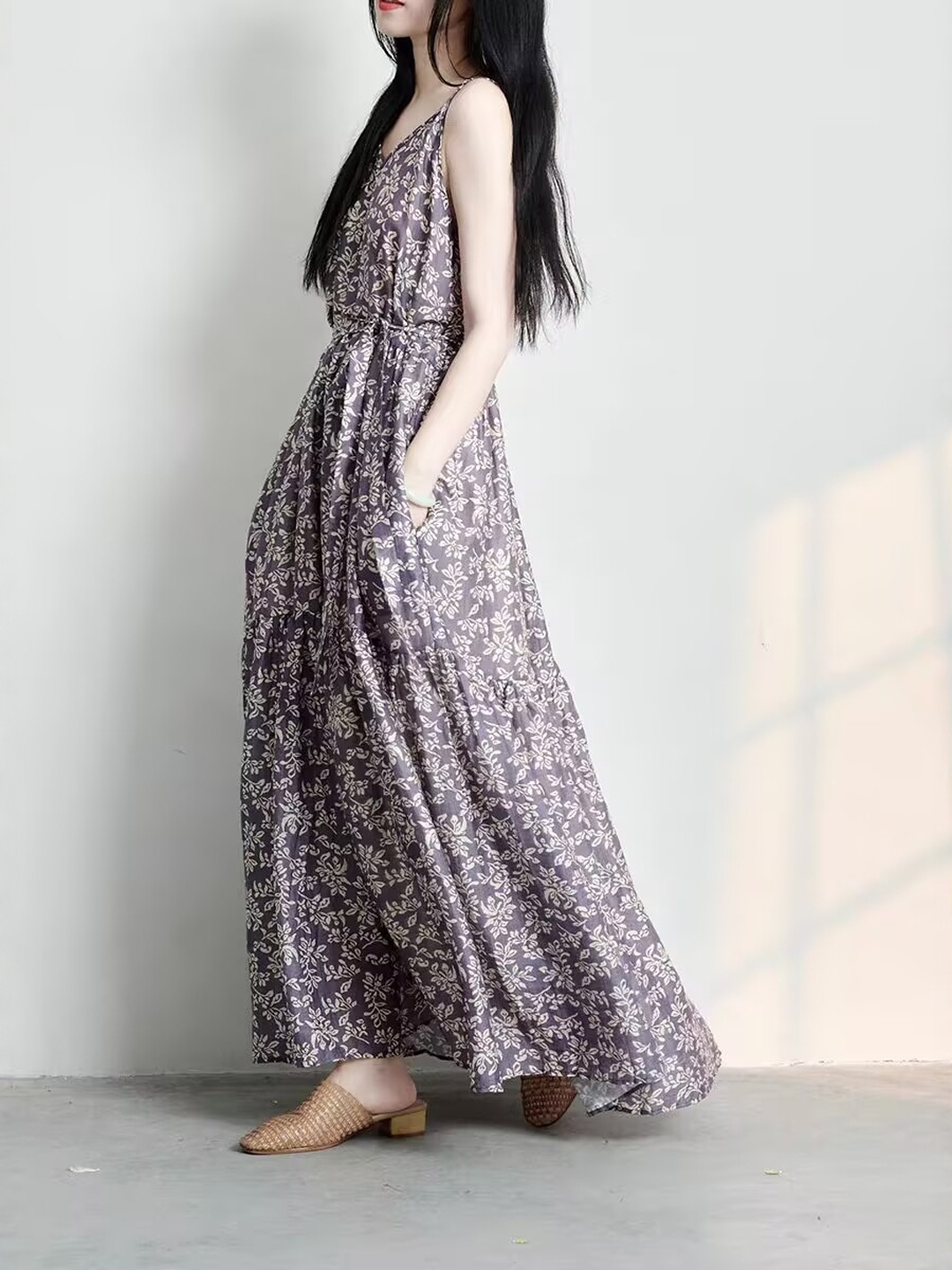 Vestido Longo Feminino Estilo  - Linen Dress Wrap avaliação e preço