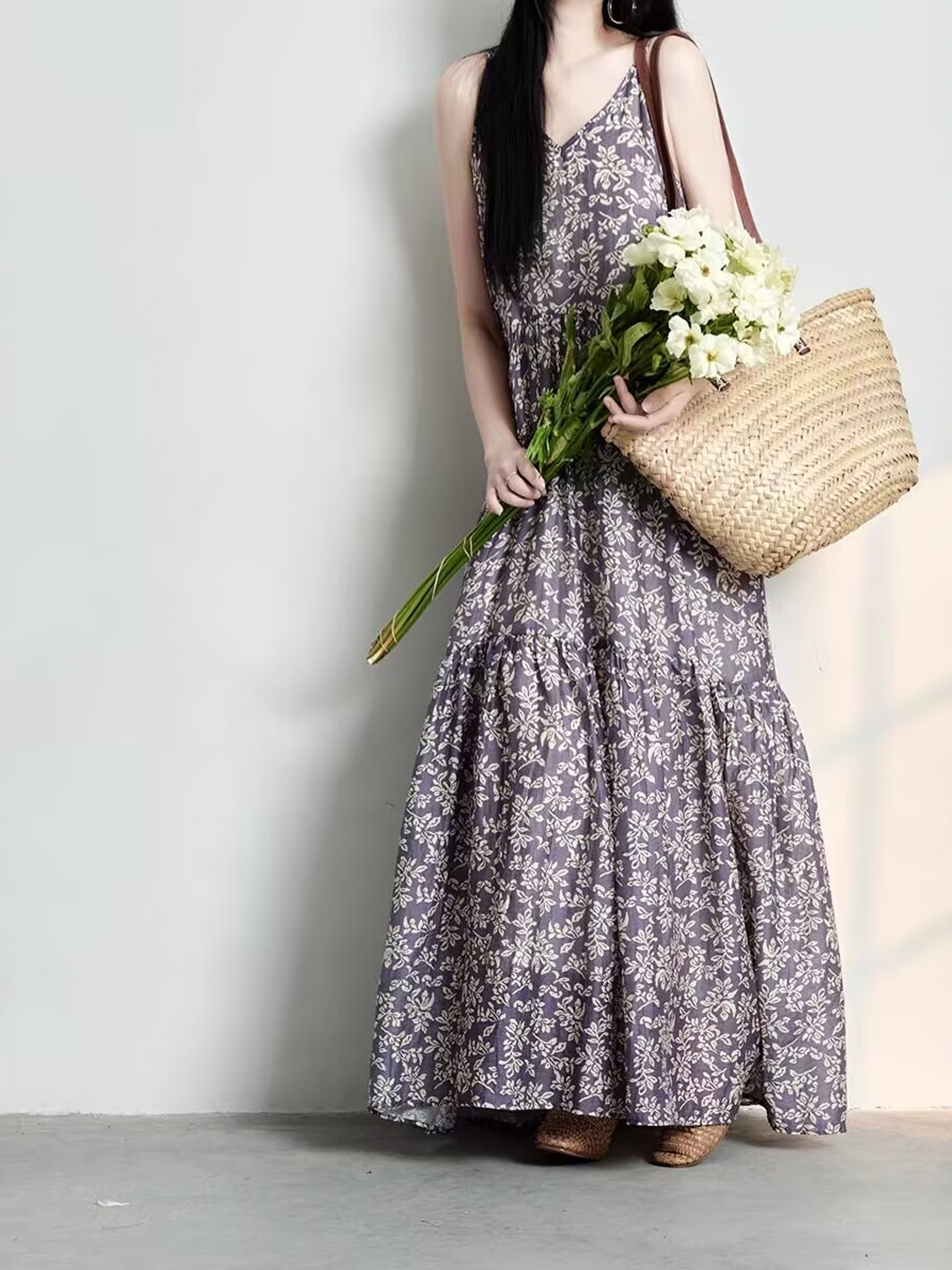 Vestido Longo Feminino Estilo  - Linen Dress Wrap avaliação e preço