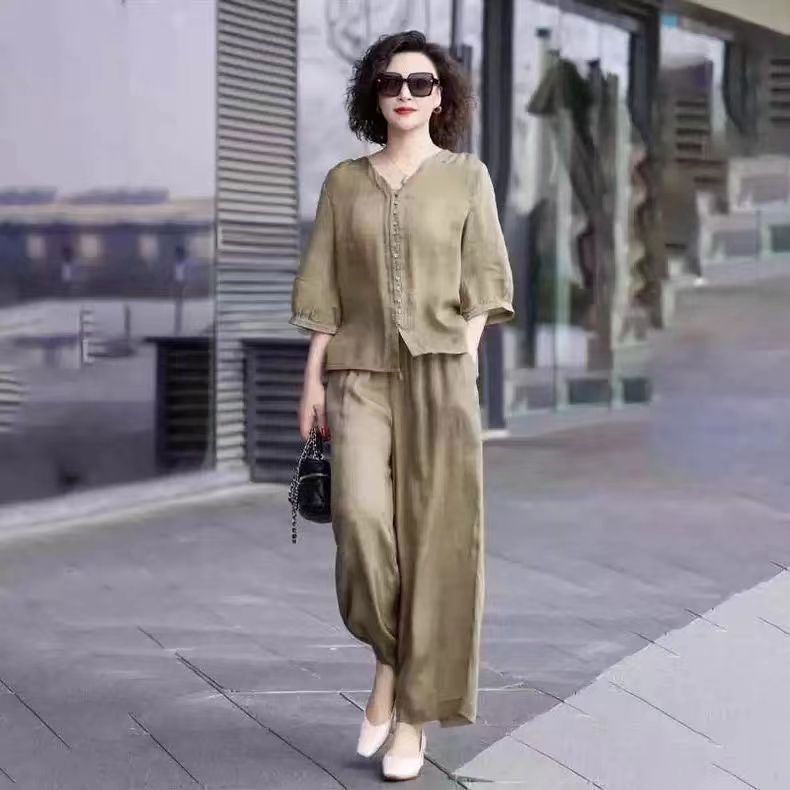 Conjunto feminino de duas peça - Linen Pant Wide avaliação e preço