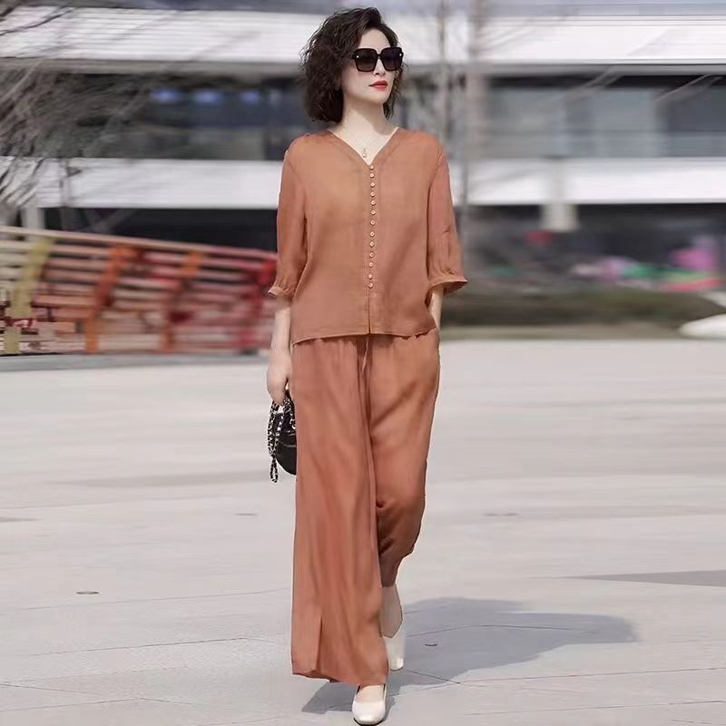 Conjunto feminino de duas peça - Linen Pant Wide avaliação e preço