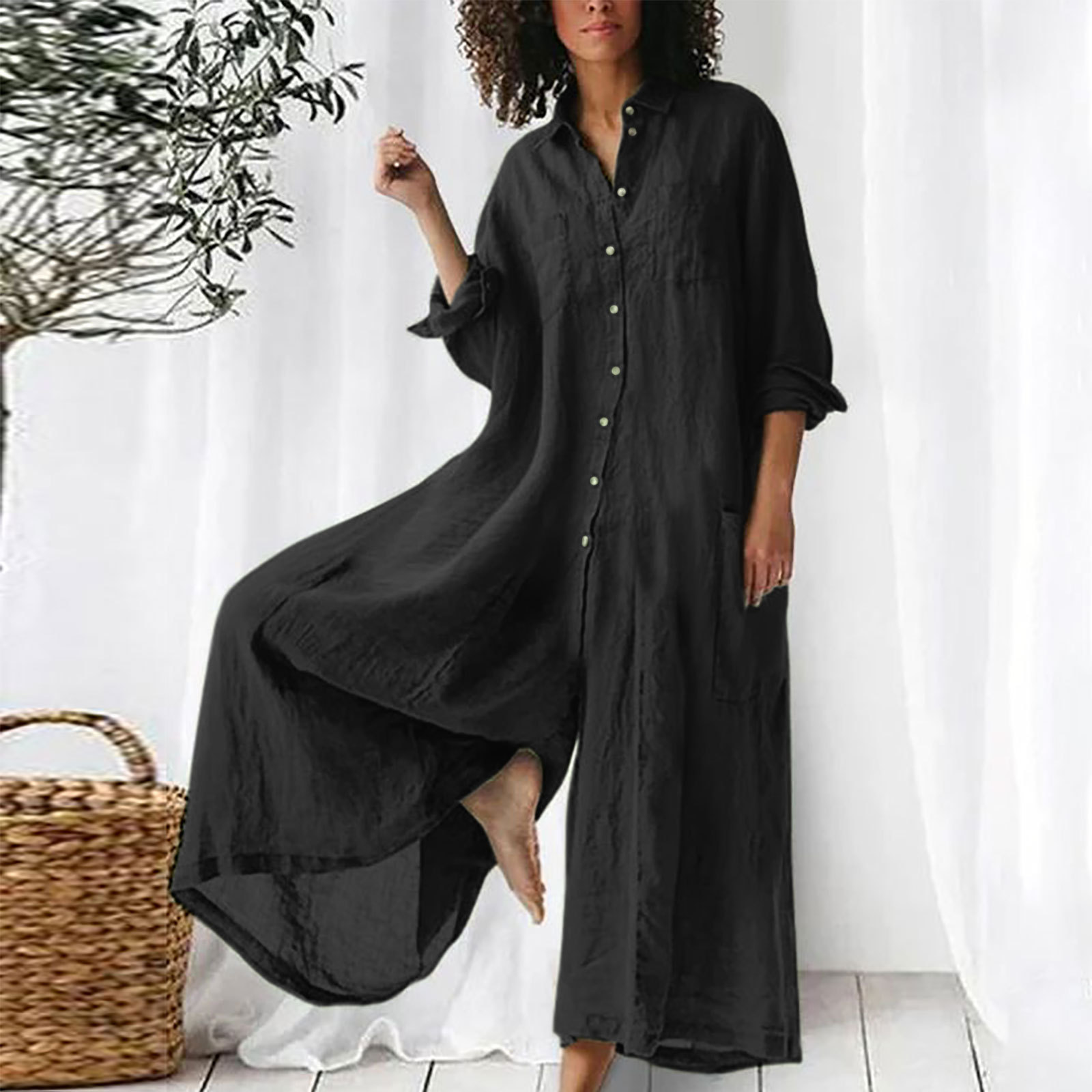 Macacão Feminino de Manga Long - Jumpsuit Linen Relaxed avaliação e preço