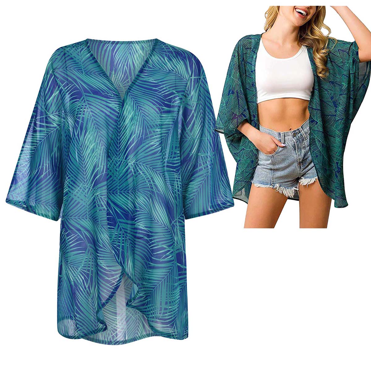 Cardigans kimono de chiffon tr - Kimono Sheer Floral avaliação e preço