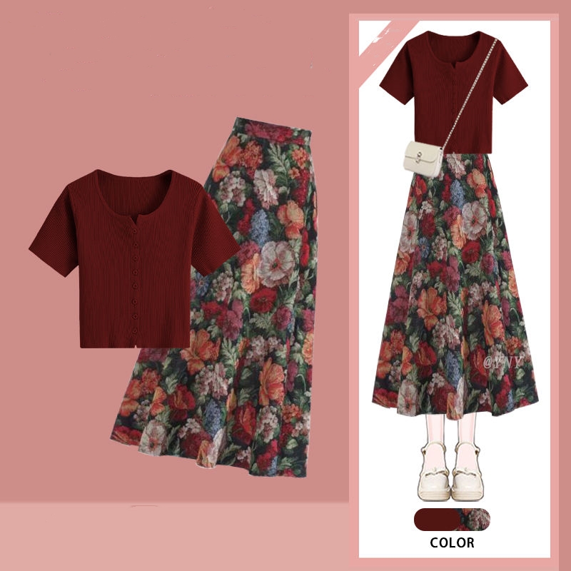 Mulheres sorte vinho tinto cam - Midi Skirt Floral avaliação e preço