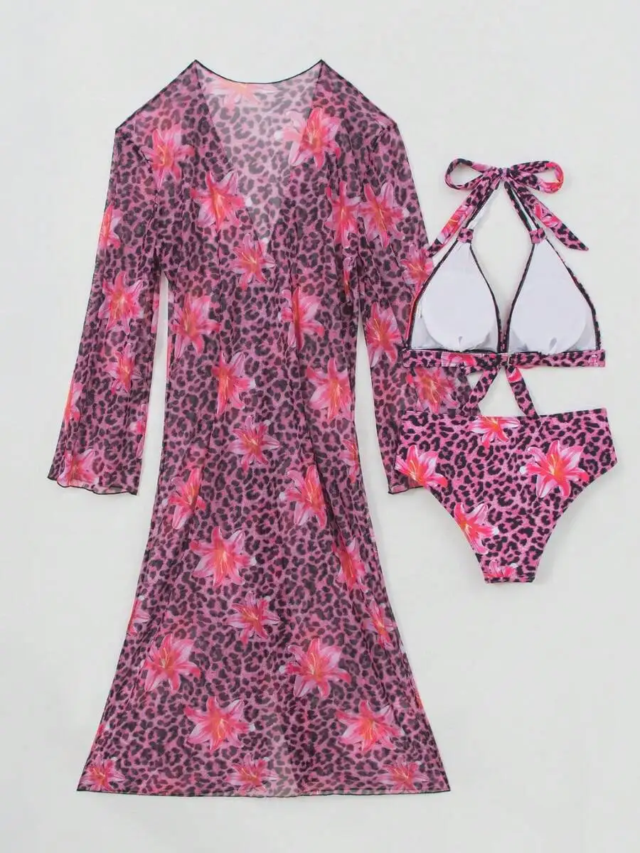 Conjunto de Biquíni Feminino d - Kimono Sheer Floral avaliação e preço