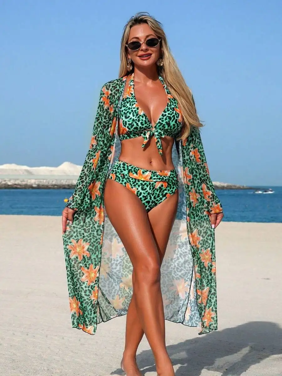 Conjunto de Biquíni Feminino d - Kimono Sheer Floral avaliação e preço