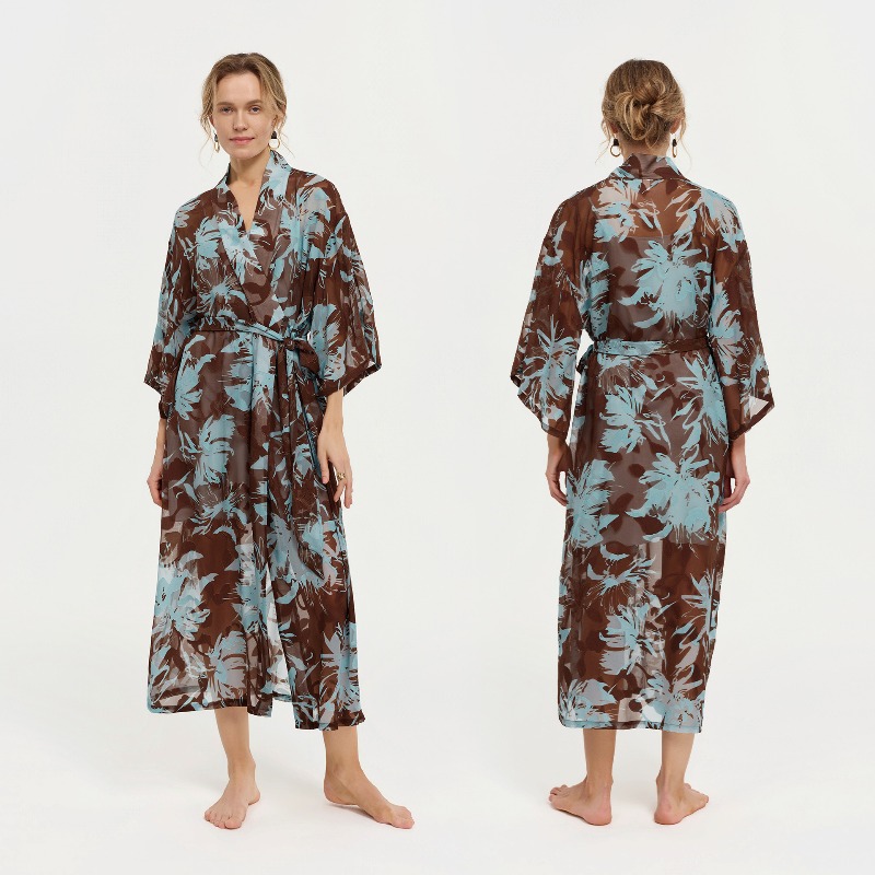 Roupão feminino preto e branco - Kimono Sheer Floral avaliação e preço