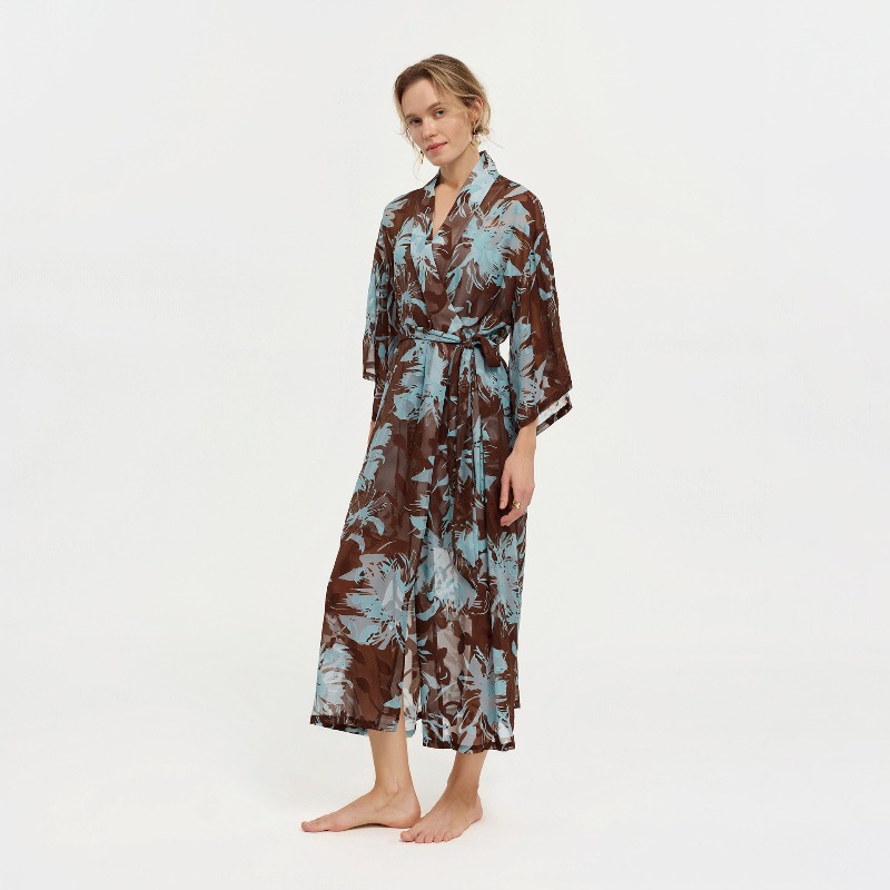 Roupão feminino preto e branco - Kimono Sheer Floral avaliação e preço