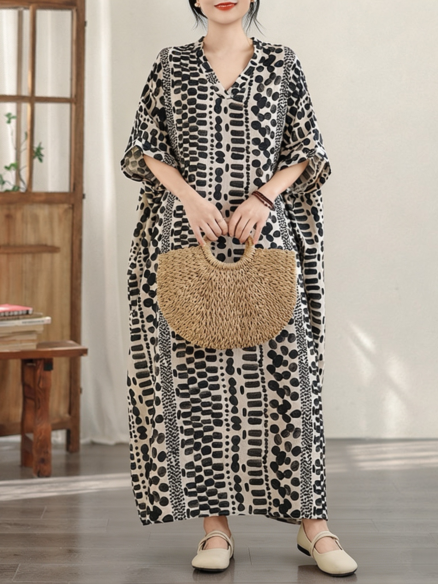Vestido Longo Feminino Retrô F - Linen Dress Wrap avaliação e preço